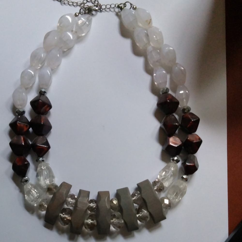 Elegant White and Brown Beaded Necklace